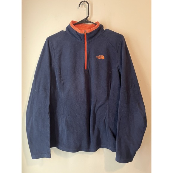 The North Face Fleece 1/4 Zip Jacket Light Weight Navy Womans Large Orange Trim - Picture 1 of 5